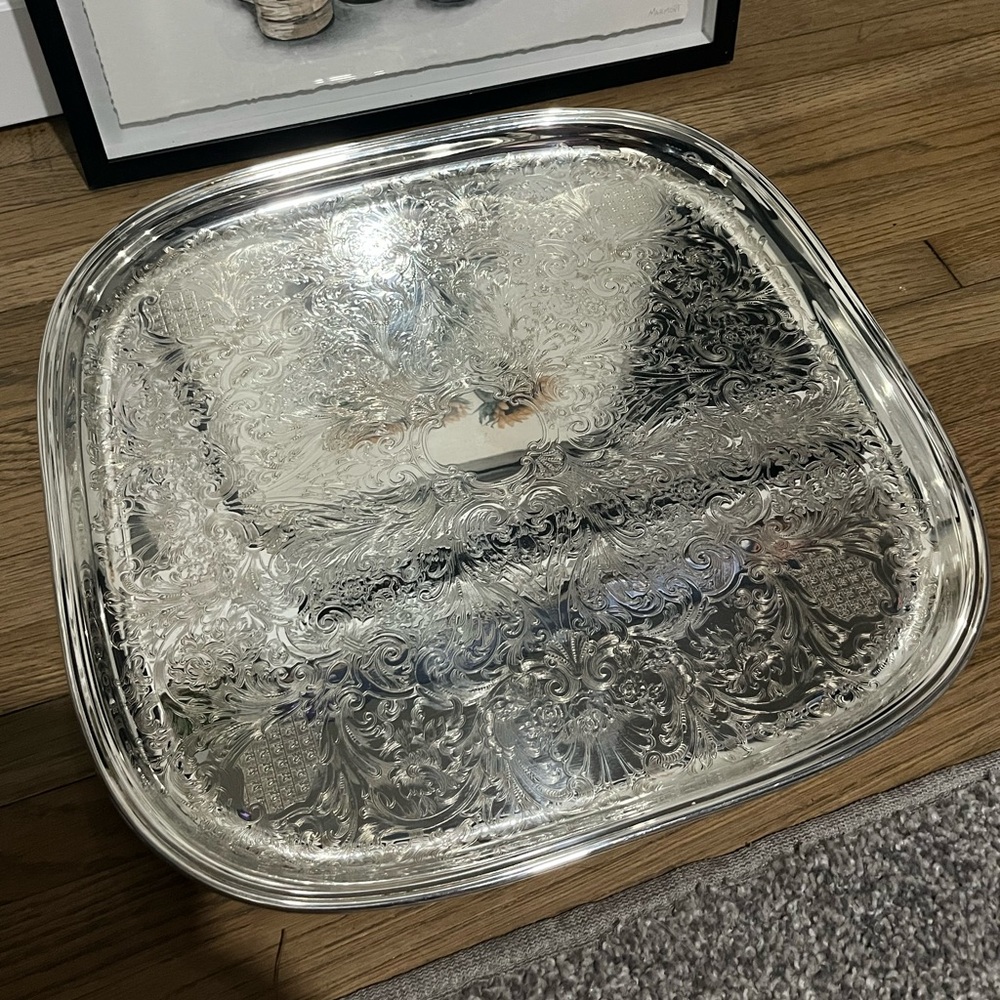 Oneida Square Serving Platter Elegant Silver Decorative Tray Plate Vintage
